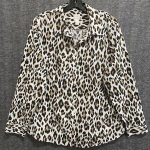 Chicos No Iron Shirt Womens 3 US XL Cheetah Print Button Top‎ Office Work Casual